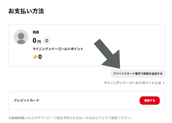 マイニンテンドーストアのプリペイドカード入力部分
