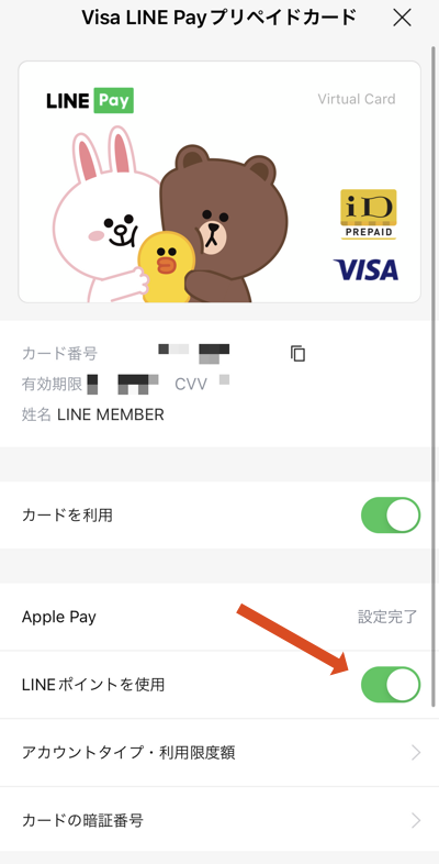 Visa LINE Payプリペイドカードでポイントを利用する際のチェック