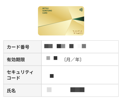 三井住友カード ゴールド（NL）のカード番号確認画面
