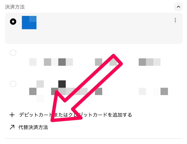 ニューエラのその他決済方法選択メニュー