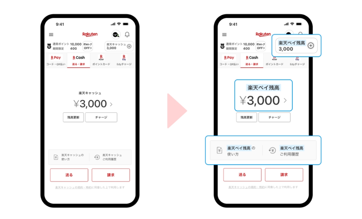 楽天キャッシュ残高の総称が「楽天ペイ残高」に
