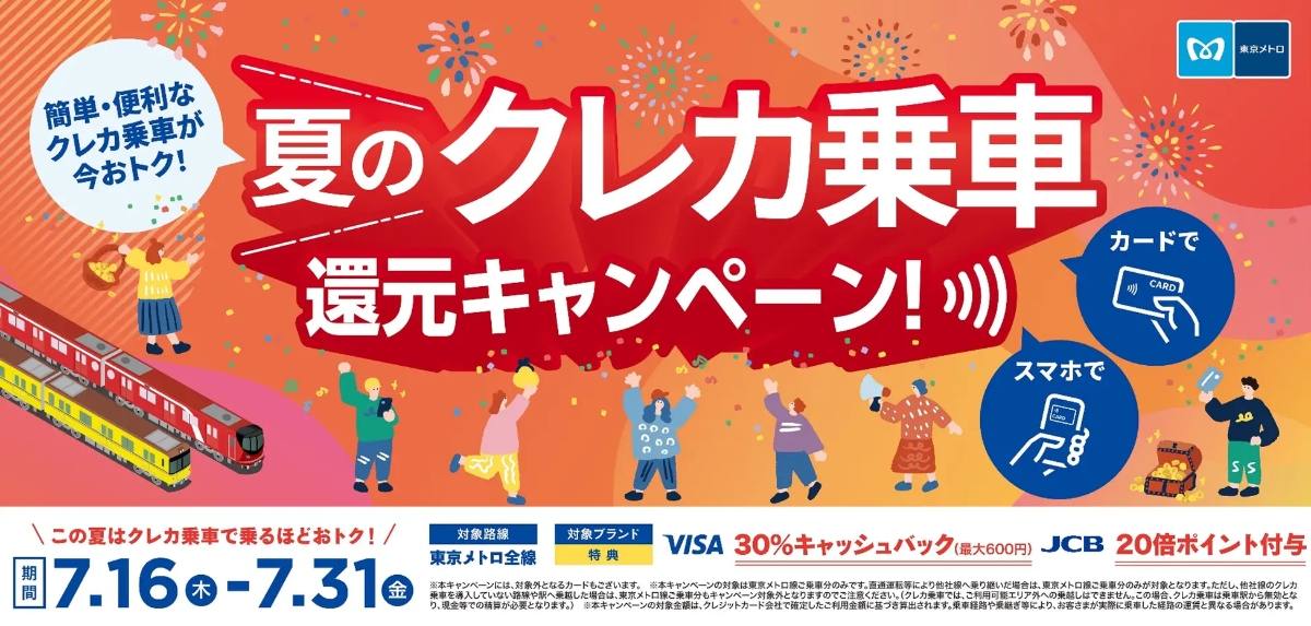 東京メトロ、クレカ乗車で夏の還元キャンペーン